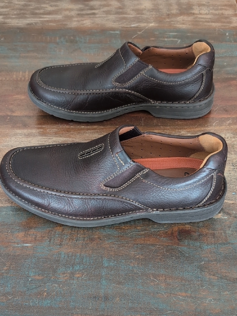 Clarks Unstructured Brown Leather Slip On Loafers - Men's 9 - Picture 4 of 8